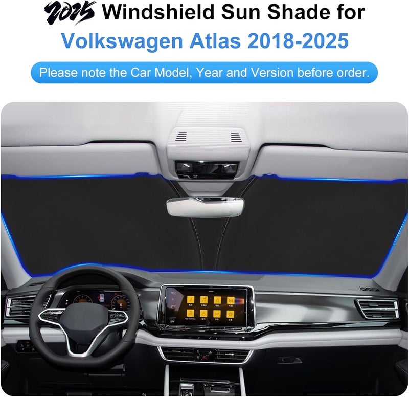 PinBaoLaLa Car Sun Shade for 2018-2024 2025 Volkswagen Atlas Accessories Windshield Sunshade Cover Front Window Shade Custom Fit Atlas Cross Sport Sun Visor Protector Foldable Blocks UV Rays - Image 2